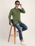 Men Solid Olive Casual Slim Fit Shirt