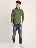 Men Solid Olive Casual Slim Fit Shirt