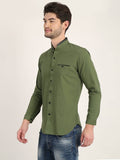 Men Solid Olive Casual Slim Fit Shirt
