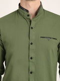 Men Solid Olive Casual Slim Fit Shirt