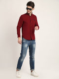 Men Solid Maroon Casual Slim Fit Shirt