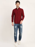 Men Solid Maroon Casual Slim Fit Shirt