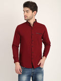 Men Solid Maroon Casual Slim Fit Shirt Seventy7
