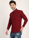 Men Solid Maroon Casual Slim Fit Shirt
