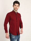 Men Solid Maroon Casual Slim Fit Shirt