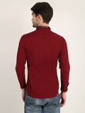 Men Solid Maroon Casual Slim Fit Shirt Seventy7
