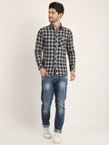 Men Checkered Black Casual Slim Fit Shirt
