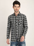 Men Checkered Black Casual Slim Fit Shirt