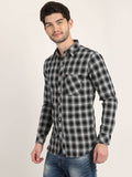 Men Checkered Black Casual Slim Fit Shirt