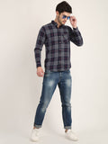 Men Checkered Navy Blue Casual Slim Fit Shirt