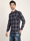Men Checkered Navy Blue Casual Slim Fit Shirt