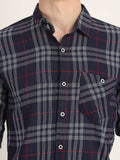 Men Checkered Navy Blue Casual Slim Fit Shirt