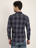 Men Checkered Navy Blue Casual Slim Fit Shirt