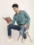 Men Solid Sea Green Casual Slim Fit Shirt Colvynharris Jeans