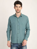 Men Solid Sea Green Casual Slim Fit Shirt