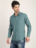 Men Solid Sea Green Casual Slim Fit Shirt