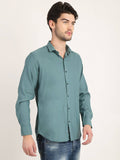 Men Solid Sea Green Casual Slim Fit Shirt