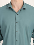 Men Solid Sea Green Casual Slim Fit Shirt