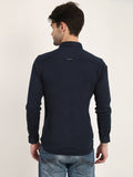 Men Solid Navy Blue Casual Slim Fit Shirt