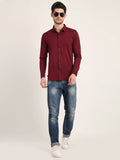 Men Solid Wine Casual Slim Fit Shirt Seventy7