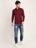 Men Solid Wine Casual Slim Fit Shirt Seventy7
