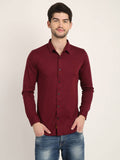 Men Solid Wine Casual Slim Fit Shirt