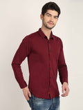 Men Solid Wine Casual Slim Fit Shirt Seventy7