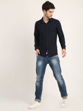 Men Solid Black Slim Fit Shirt