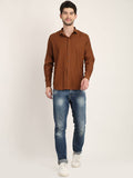 Men Solid Tan Casual Slim Fit Shirt