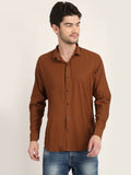 Men Solid Tan Casual Slim Fit Shirt