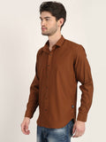Men Solid Tan Casual Slim Fit Shirt