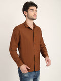 Men Solid Tan Casual Slim Fit Shirt
