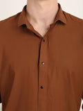 Men Solid Tan Casual Slim Fit Shirt