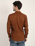 Men Solid Tan Casual Slim Fit Shirt Seventy7