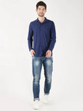 Men Solid Blue Stretchable Slim Fit Shirt
