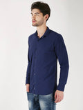 Men Solid Blue Stretchable Slim Fit Shirt
