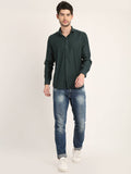 Men Solid Dark Green Casual Slim Fit Shirt