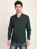 Men Solid Dark Green Casual Slim Fit Shirt