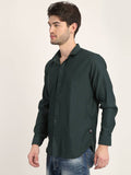 Men Solid Dark Green Casual Slim Fit Shirt Seventy7