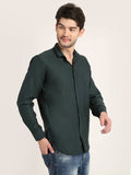 Men Solid Dark Green Casual Slim Fit Shirt
