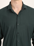 Men Solid Dark Green Casual Slim Fit Shirt