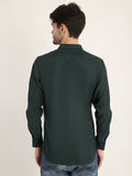 Men Solid Dark Green Casual Slim Fit Shirt