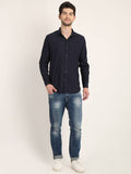 Men Solid Navy Blue Casual Slim Fit Shirt