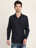 Men Solid Navy Blue Casual Slim Fit Shirt