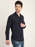 Men Solid Navy Blue Casual Slim Fit Shirt