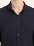 Men Solid Navy Blue Casual Slim Fit Shirt