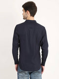 Men Solid Navy Blue Casual Slim Fit Shirt