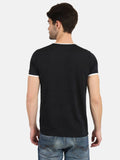 Men's Black Printed Round Neck T-Shirt Seventy7