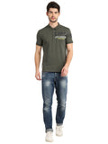 Men's Green Digital Printed Polo T-Shirt Seventy7