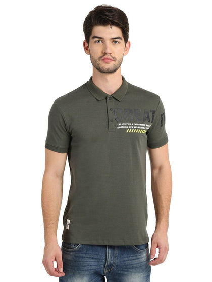 Men's Green Digital Printed Polo T-Shirt